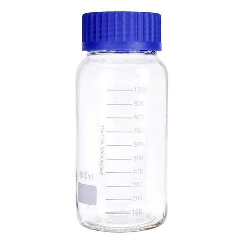 1000 mL Wide Mouth Graduated Round Reagent Lab Glass Bottle With Blue Polypropylene Screw Cap - The Supply Joint