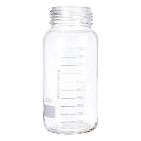 1000 mL Wide Mouth Graduated Round Reagent Lab Glass Bottle With Blue Polypropylene Screw Cap - The Supply Joint