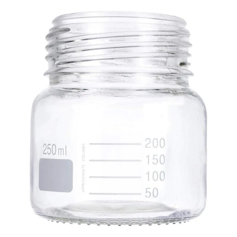 250 mL Wide Mouth Graduated Round Reagent Lab Glass Bottle With Blue Polypropylene Screw Cap - The Supply Joint