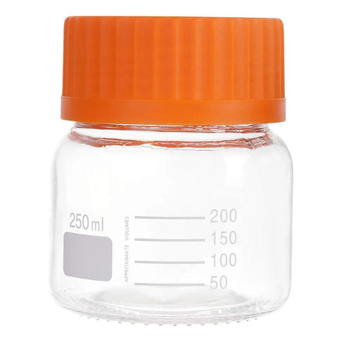 250 mL Wide Mouth Graduated Round Reagent Lab Glass Bottle With Orange Polypropylene Screw Cap - The Supply Joint