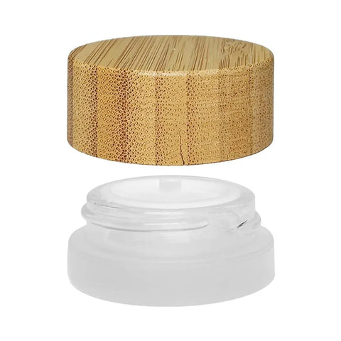 5 Gram Clear Frosted Glass Jar With Wood Cap - 480 Count - The Supply Joint