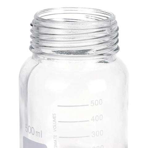 500 mL Wide Mouth Graduated Round Reagent Lab Glass Bottle With Blue Polypropylene Screw Cap - The Supply Joint