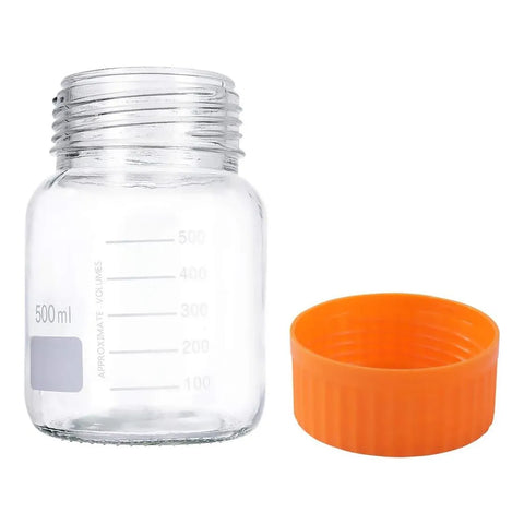 500 mL Wide Mouth Graduated Round Reagent Lab Glass Bottle With Orange Polypropylene Screw Cap - The Supply Joint