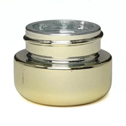 9 Ml Gold Chrome Round Glass Concentrate Jar With Gold Chrome Cap - 50 Count - The Supply Joint