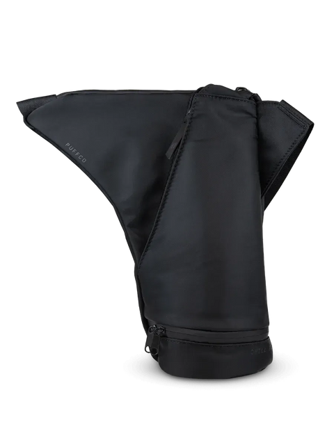 color:black | Side view of Puffco black journey bag