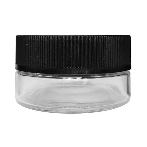 Child Resistant 1 Oz Clear Round Glass Jar With Square Cap - 200 Count - The Supply Joint
