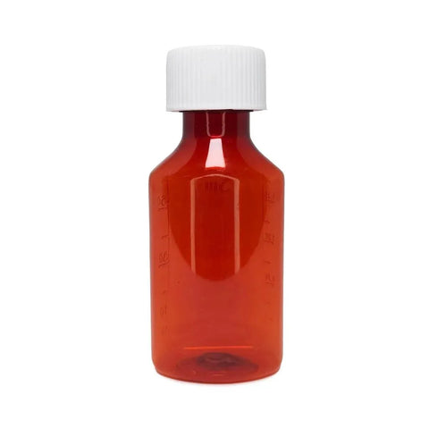 Child Resistant 2 Oz Amber Oval Rx Plastic Syrup Bottles With Caps - 200 Count - The Supply Joint