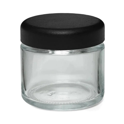 Child Resistant 2 Oz Clear Round Glass Jar With Slim Cap - 160 Count - The Supply Joint