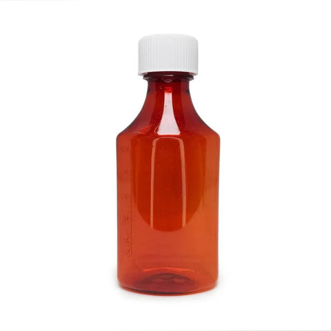Child Resistant 4 Oz Amber Oval Rx Plastic Syrup Bottles With Caps - 200 Count - The Supply Joint