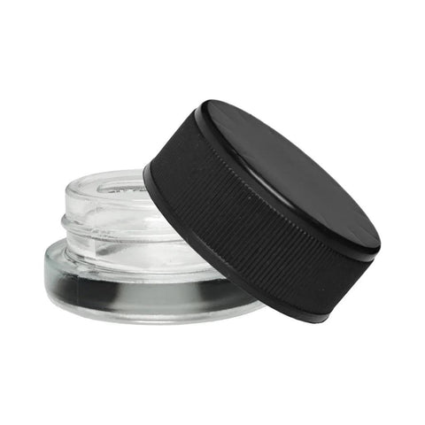 Child Resistant 7 Ml Clear Straight Round Glass Concentrate Jar With Black Cap - 450 Count - The Supply Joint 