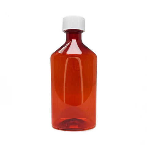 Child Resistant 8 Oz Amber Oval Rx Plastic Syrup Bottles With Caps - 100 Count - The Supply Joint 