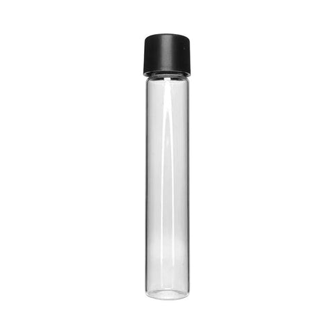 Child Resistant | 120 Mm 22 Mm Clear Glass Pre-roll Tube With Black Cap - 50 Count - The Supply Joint