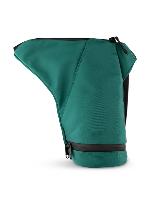 color:emerald | Side view of Puffco green journey bag