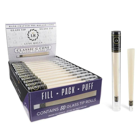 Luxe Rolls Pre-rolled Cones With Glass Tip - Classic g Cone - 50 Count - The Supply Joint