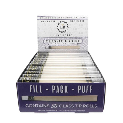 Luxe Rolls Pre-rolled Cones With Glass Tip - Classic g Cone - 50 Count - The Supply Joint