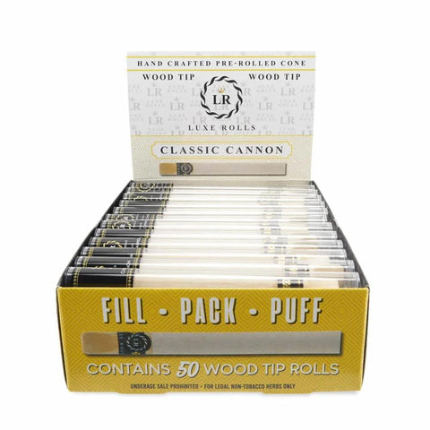 Luxe Rolls Pre-rolled Cones With Wood Tip - Classic Cannon - 50 Count - The Supply Joint 
