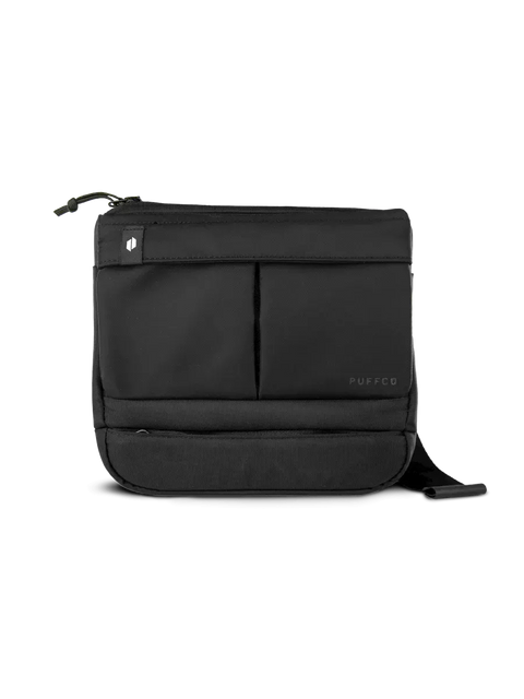 Front shot of Puffco black Proxy travel bag
