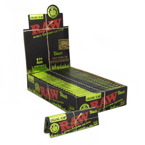 Raw Black 1 1/4 Organic Hemp Rolling Papers - 24 Pack - The Supply Joint