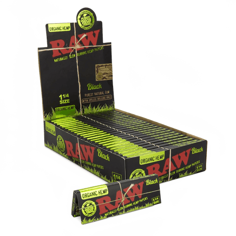 Raw Black 1 1/4 Organic Hemp Rolling Papers - 24 Pack - The Supply Joint 