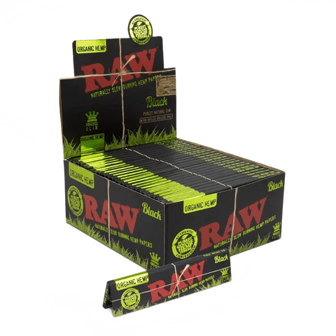 Raw Black King Size Slim Organic Hemp Rolling Papers - 50 Pack - The Supply Joint