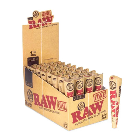 Raw Classic 1 1/4 Cones 6 Pack - Unbleached Paper - 32 Packs - The Supply Joint