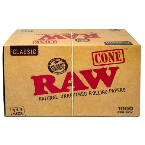 Raw Classic 1 1/4 Pre-rolled Cones 84mm - Unbleached Paper - 1000 Count - The Supply Joint