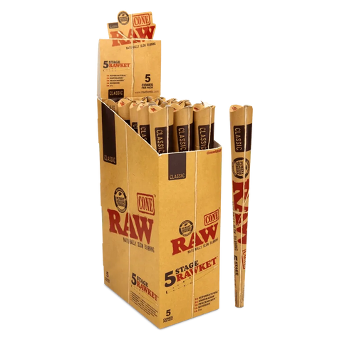 Raw Classic 5 Stage Rawket Pre-roll Cone 5 Pack - Unbleached Paper - 15 Packs - The Supply Joint