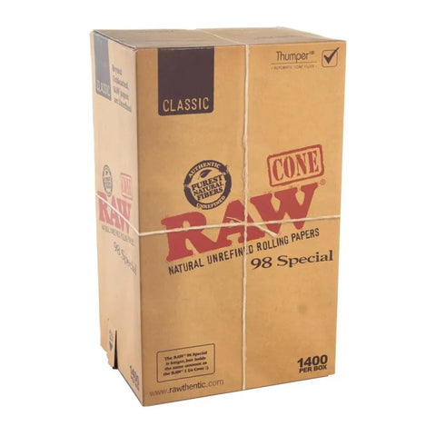 Raw Classic 98 Special Pre-rolled Cones 98mm - Unbleached Paper - 1400 Count - The Supply Joint