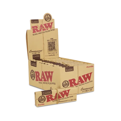 Raw Classic Connoisseur 1 1/4 Rolling Papers + Tips - 24 Pack - The Supply Joint