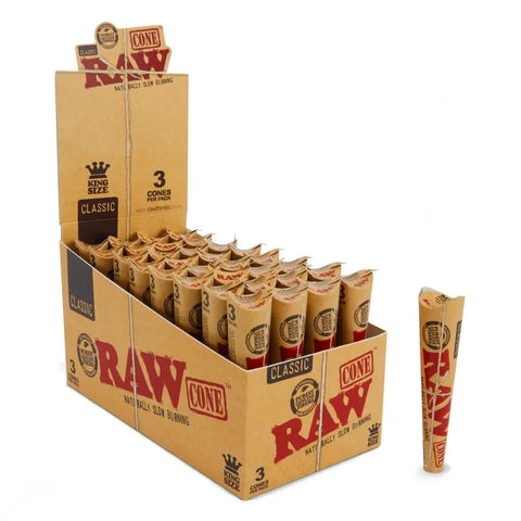 Raw Classic King Size Cones 3 Pack - Unbleached Paper - 32 Packs - The Supply Joint