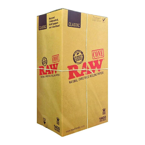 Raw Classic King Size Pre-rolled Cones 109mm - Unbleached Paper - 1400 Count - The Supply Joint 
