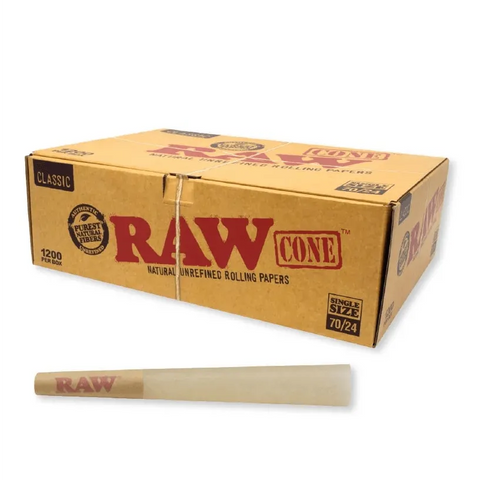 Raw Classic Single Size Pre-rolled Cones 70/24 Mm - Unbleached Paper - 1200 Count - The Supply Joint