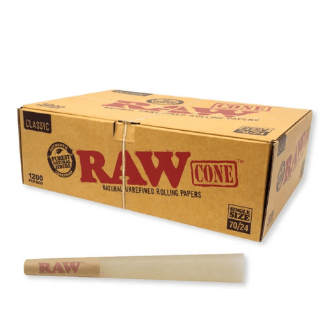 Raw Classic Single Size Pre-rolled Cones 70/24 Mm - Unbleached Paper - 1200 Count - The Supply Joint 