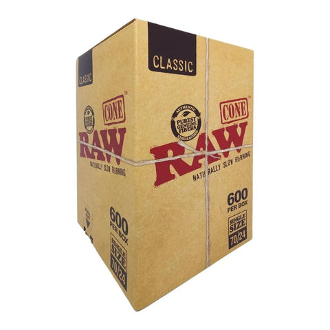 Raw Classic Single Size Pre-rolled Cones 70/24 Mm - Unbleached Paper - 600 Count - The Supply Joint