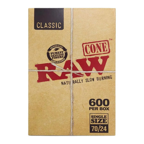 Raw Classic Single Size Pre-rolled Cones 70/24 Mm - Unbleached Paper - 600 Count - The Supply Joint