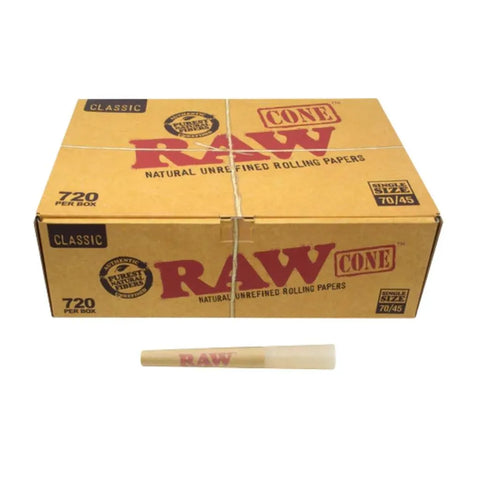 Raw Classic Single Size Pre-rolled Cones 70/45 Mm - Unbleached Paper - 720 Count - The Supply Joint