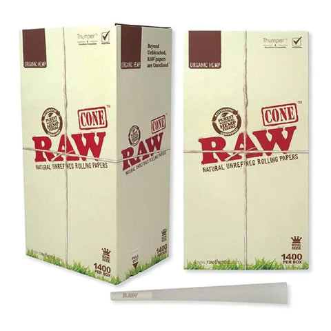 Raw Organic Hemp King Size Pre-rolled Cones 109mm - Unbleached Paper - 1400 Count - The Supply Joint 