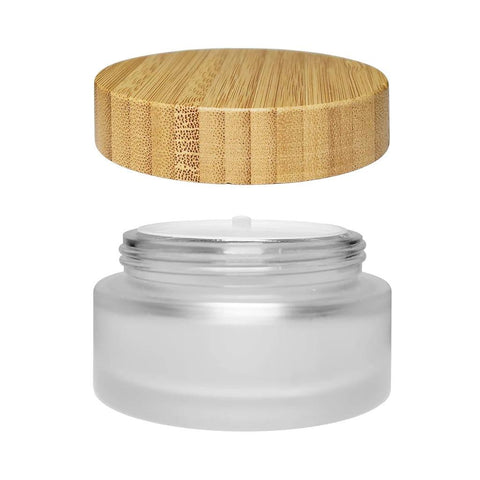 100 Gram Clear Frosted Glass Jar With Wood Cap - 120 Count - The Supply Joint 