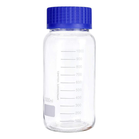 1000 mL Wide Mouth Graduated Round Reagent Lab Glass Bottle With Blue Polypropylene Screw Cap - The Supply Joint 