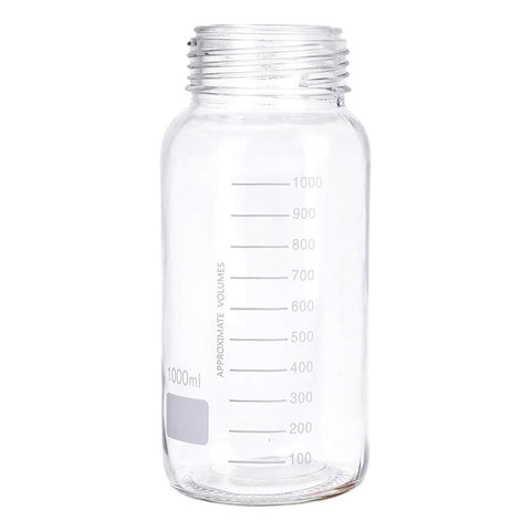 1000 mL Wide Mouth Graduated Round Reagent Lab Glass Bottle With Blue Polypropylene Screw Cap - The Supply Joint 