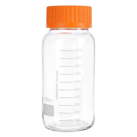 1000 mL Wide Mouth Graduated Round Reagent Lab Glass Bottle With Orange Polypropylene Screw Cap - The Supply Joint 