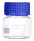 250 mL Wide Mouth Graduated Round Reagent Lab Glass Bottle With Blue Polypropylene Screw Cap - The Supply Joint 