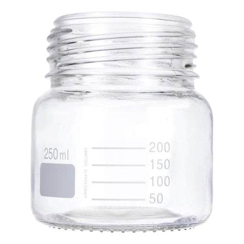 250 mL Wide Mouth Graduated Round Reagent Lab Glass Bottle With Blue Polypropylene Screw Cap - The Supply Joint 