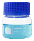 250 mL Wide Mouth Graduated Round Reagent Lab Glass Bottle With Blue Polypropylene Screw Cap - The Supply Joint 