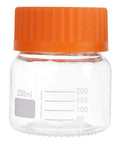 250 mL Wide Mouth Graduated Round Reagent Lab Glass Bottle With Orange Polypropylene Screw Cap - The Supply Joint 