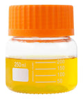 250 mL Wide Mouth Graduated Round Reagent Lab Glass Bottle With Orange Polypropylene Screw Cap - The Supply Joint 