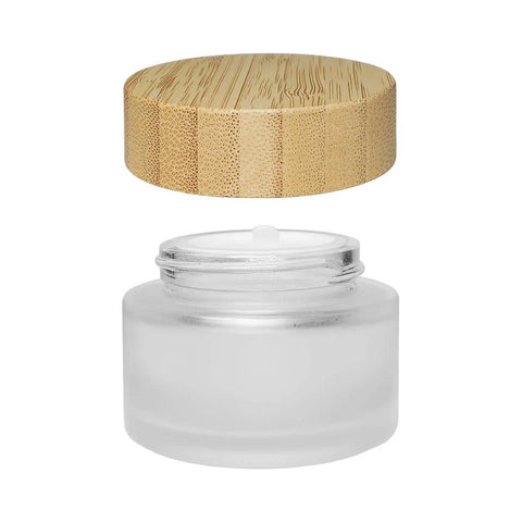 50 Gram Clear Frosted Glass Jar With Wood Cap - 175 Count - The Supply Joint 