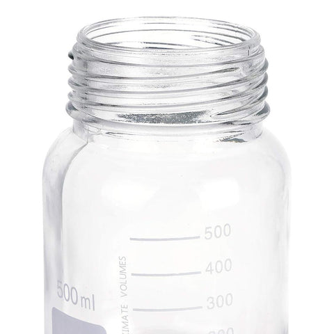 500 mL Wide Mouth Graduated Round Reagent Lab Glass Bottle With Blue Polypropylene Screw Cap - The Supply Joint 