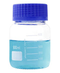 500 mL Wide Mouth Graduated Round Reagent Lab Glass Bottle With Blue Polypropylene Screw Cap - The Supply Joint 