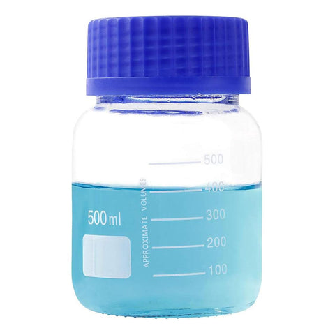 500 mL Wide Mouth Graduated Round Reagent Lab Glass Bottle With Blue Polypropylene Screw Cap - The Supply Joint 